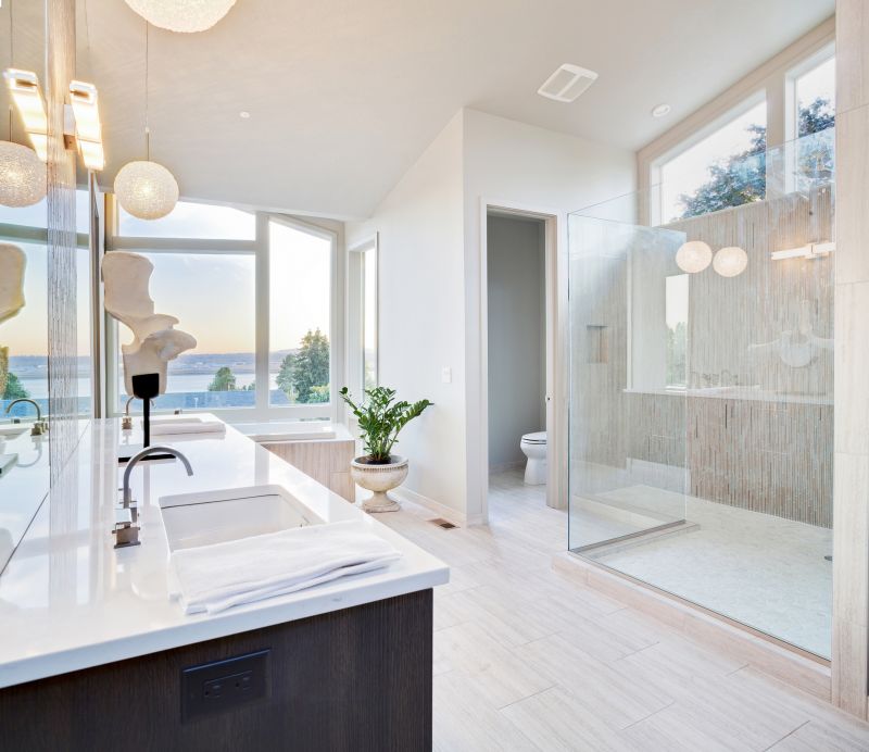 Modern bathroom with glass shower enclosure